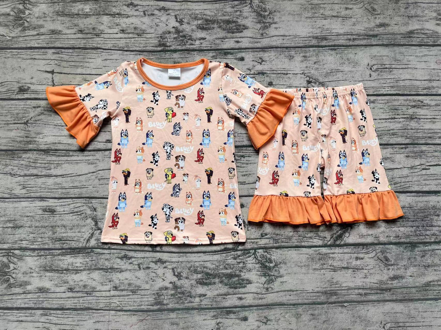 Baby Girls Orange Dogs Shirts Shorts Pajamas Clothes Sets