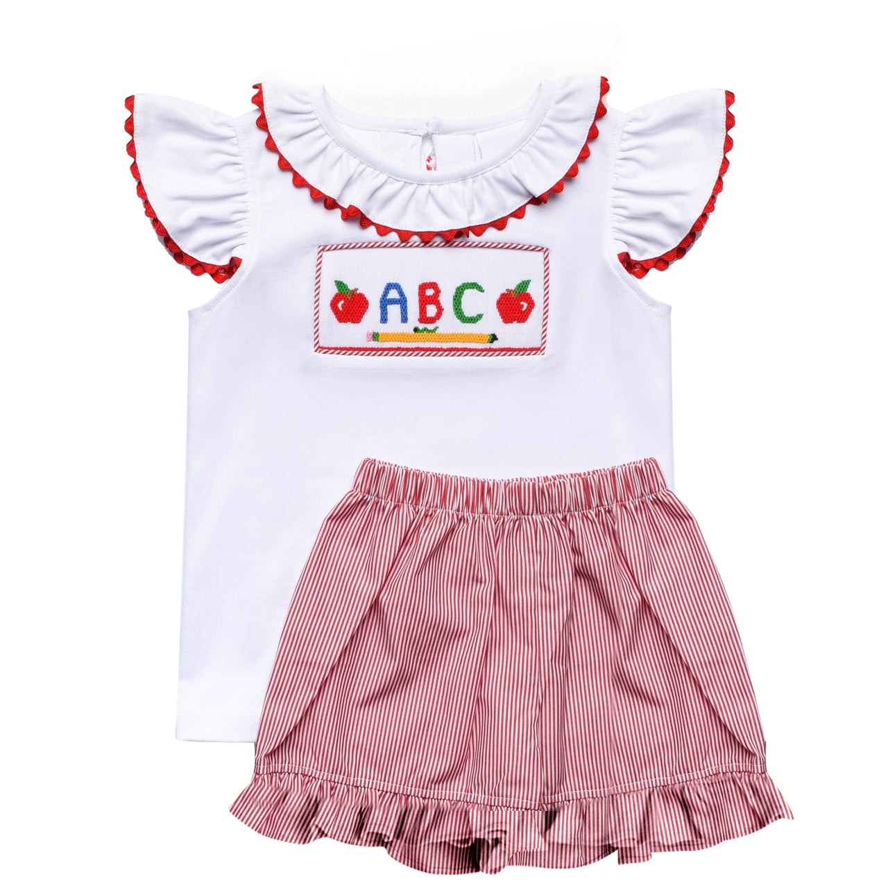 Baby Girls Back Top School ABC Shirt Ruffle Shorts Clothes Sets Preorder