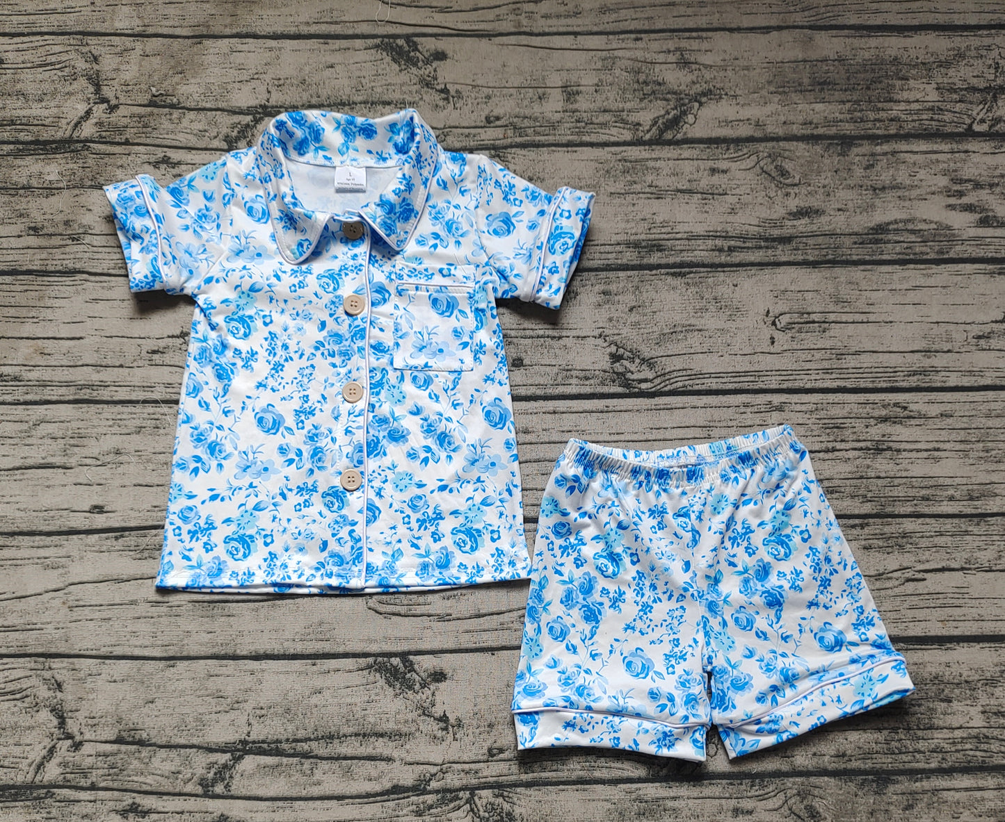 Baby Girls Blue Flowers Shirts Ruffle Shorts Pajamas Clothes Sets