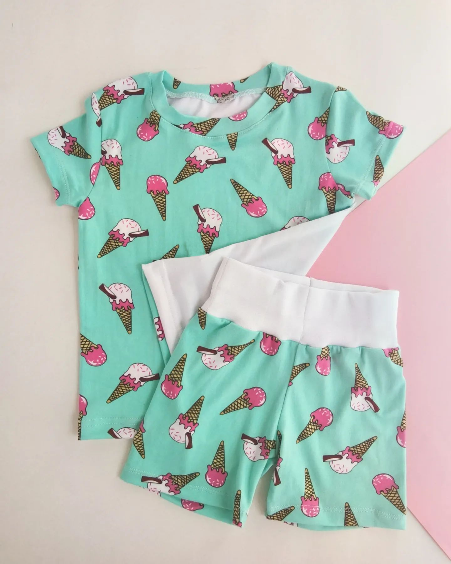 Baby Girls Summer Green Popstick Shirt Shorts Pajamas Clothes Sets Preorder