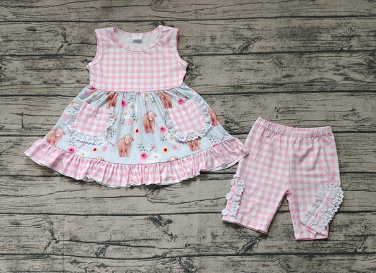 Baby Girls Highland Cow Tunic Shorts Clothes Sets