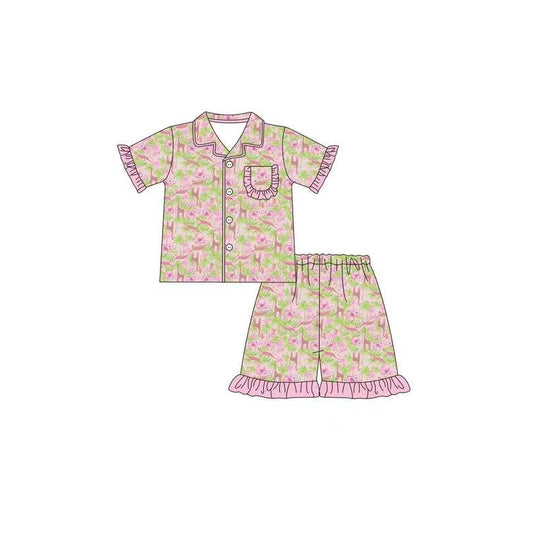 Baby Girls Pink Animal Shirt Shorts Pajamas Clothes Sets Preorder