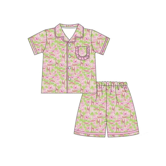 Adult Animal Pink Color Short Sleeve Buttons Tee Shorts Pajamas Sets Preorder