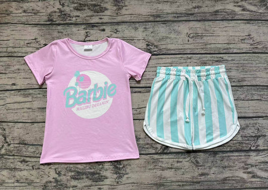 Baby Girls Doll Pink Shirt Top Stripes Shorts Clothes Sets