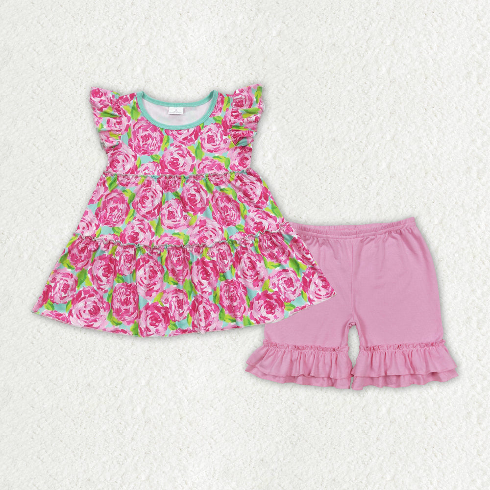 Sibling Baby Girls Flowers Tunic Shorts Summer Clothes Sets