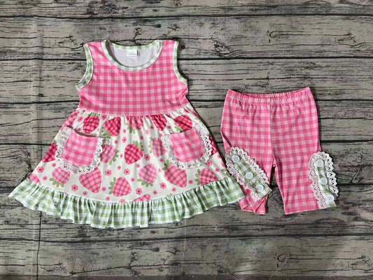 Baby Girls Strawberry Sleeveless Tunic Shorts Clothes Sets