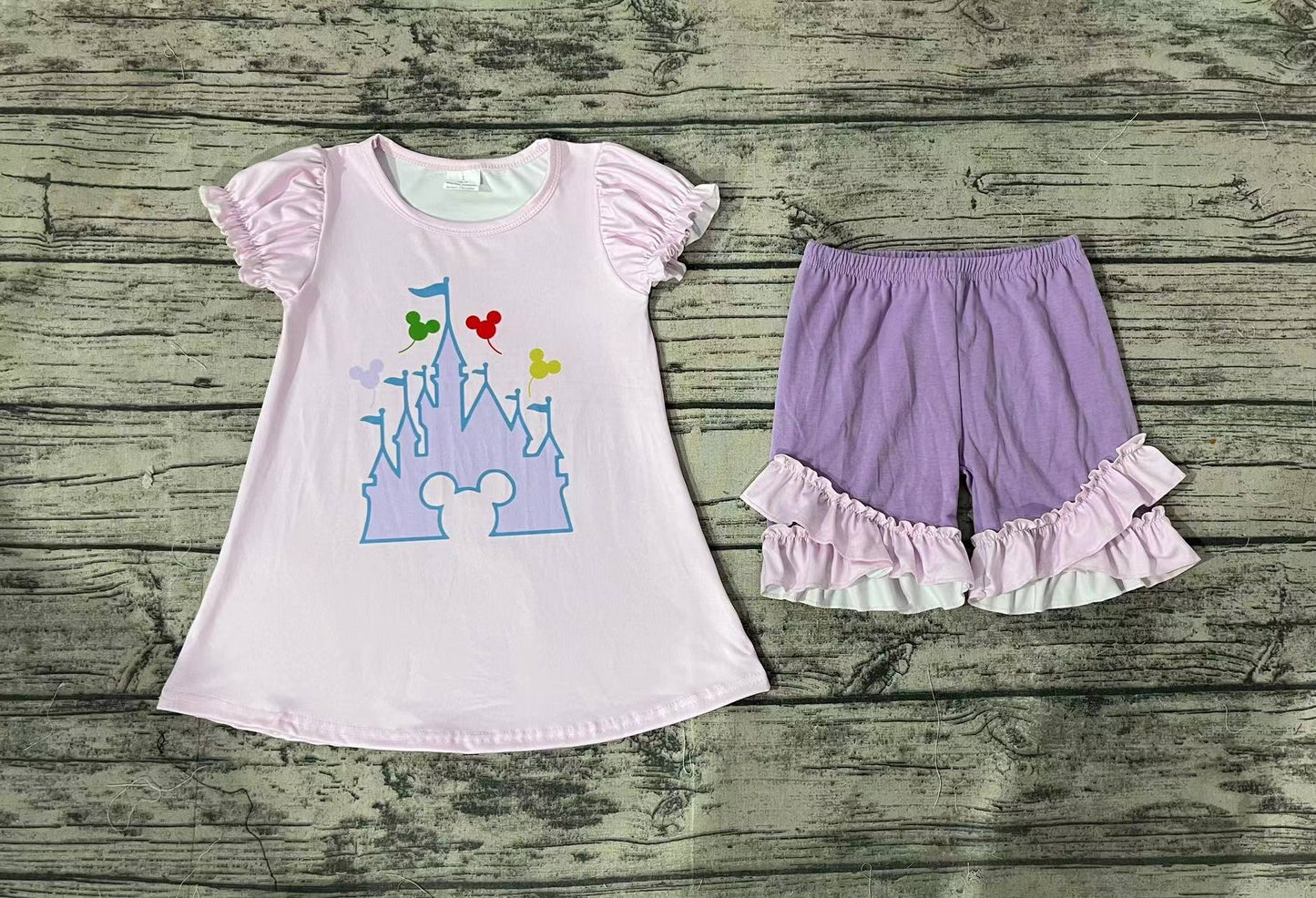 Baby Girls Pink Castle Tunic Ruffle Shorts Clothes Sets Preorder