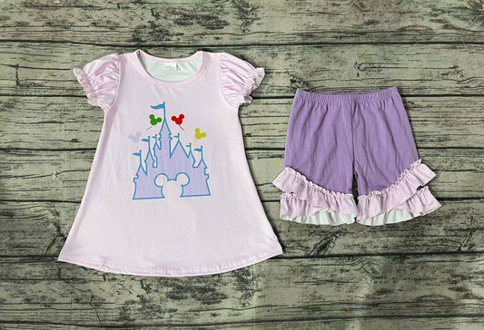 Baby Girls Pink Castle Tunic Ruffle Shorts Clothes Sets