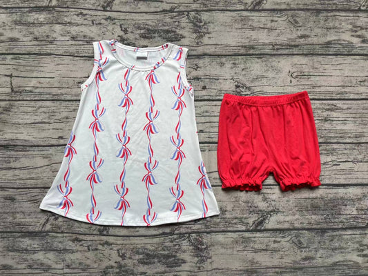 Baby Girls 4th Of July Bows Tunic Shorts Clothes Sets