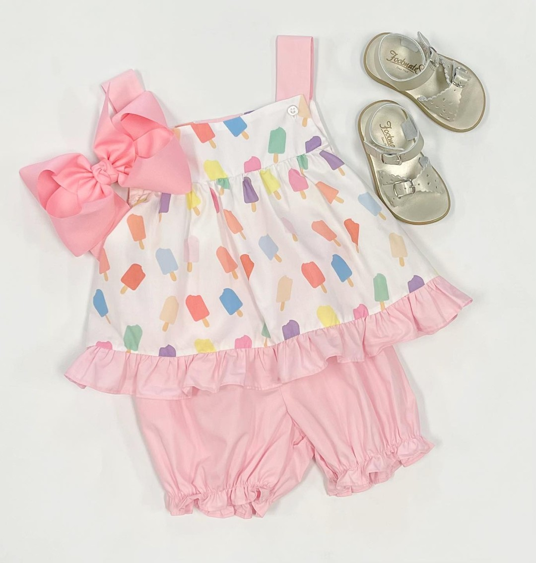 Baby Girls Pink Straps Popstick Tunic Shorts Clothes Sets Preorder
