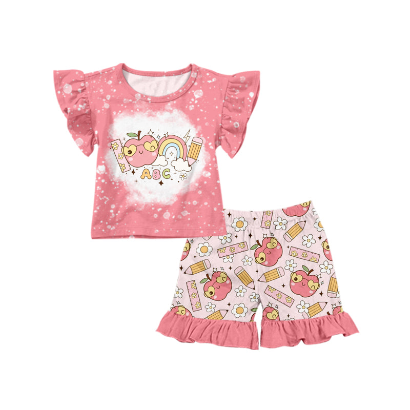 Baby Girls Back To School Pink Shirt Shorts Clothes Sets Preorder