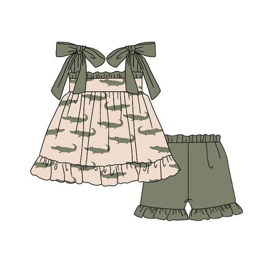 Baby Girls Crocodile Ruffle Tunic Shorts Clothes Sets Preorder