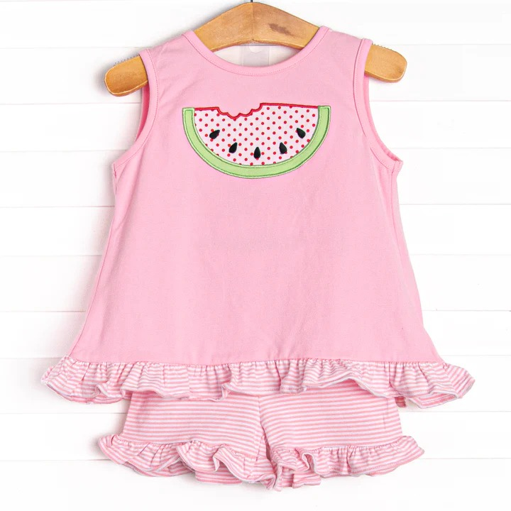 Baby Girls Pink Watermelon Ruffle Tunic Top Shorts Clothes Sets Preorder
