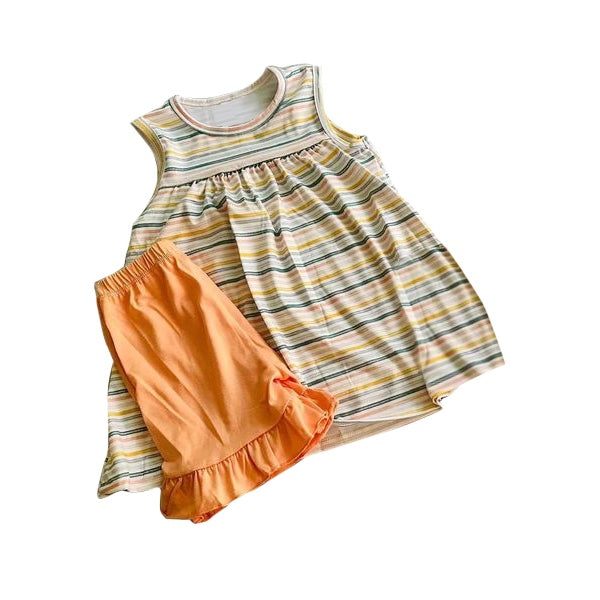 Baby Girls Stripes Sleeveless Tunic Top Orange Shorts Clothes Sets Preorder