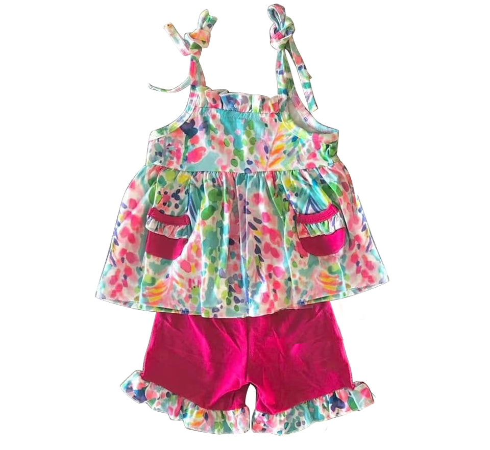 Baby Girls Water Flowers Tunic Top Ruffle Shorts Clothes Sets Preorder