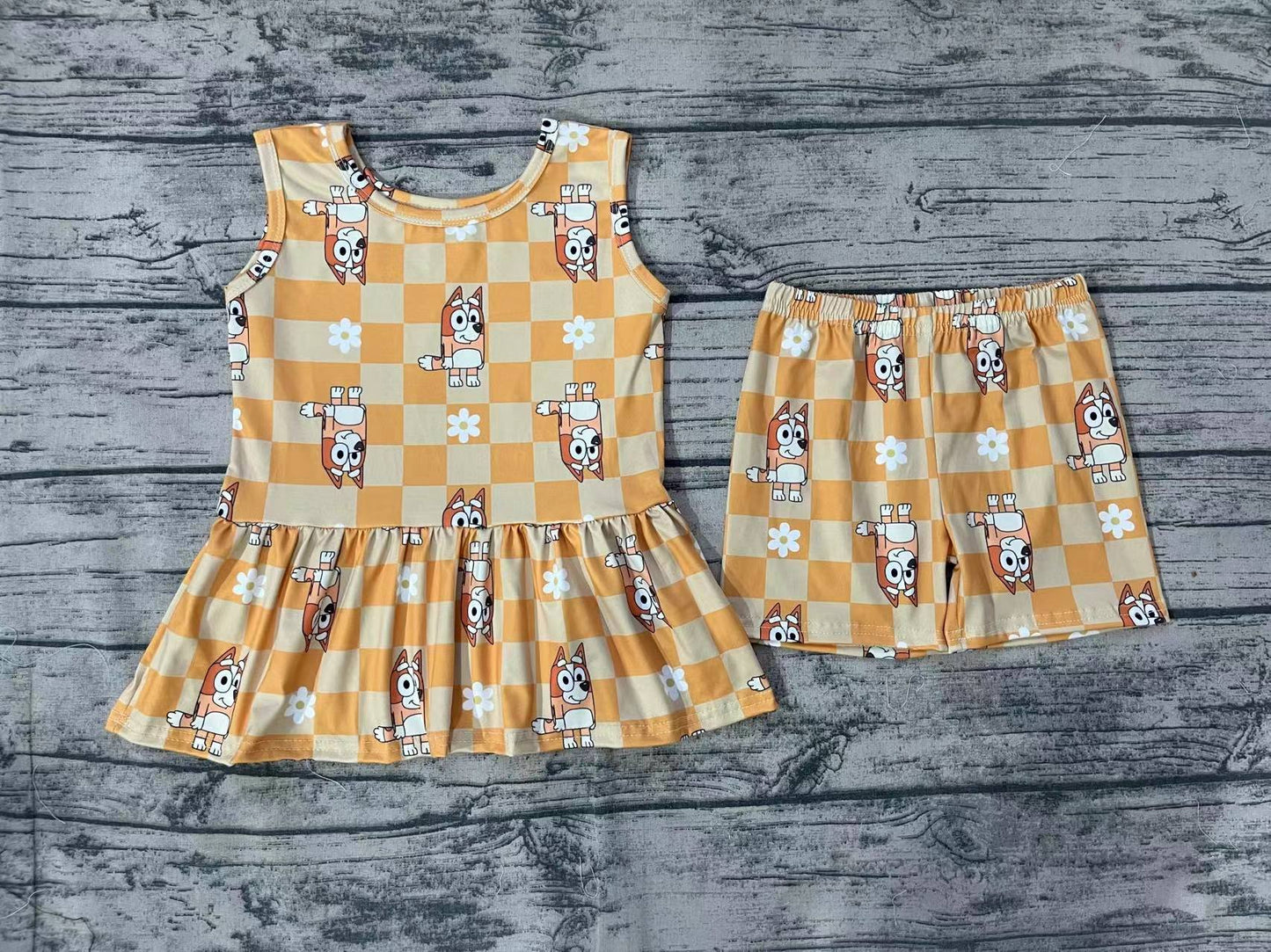 Baby Girls Orange Dogs Flowers Tunic Top Shorts Clothes Sets