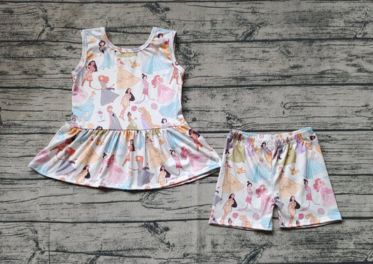 Baby Girls Cartoon Princess Sleeveless Tunic Shorts Clothes Sets