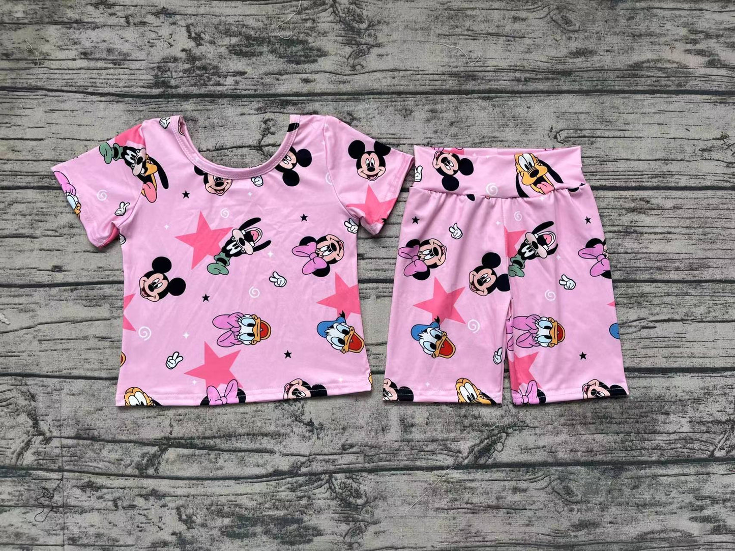 Baby Girls Pink Cartoon Mouse Duck Shirt Shorts Pajamas Clothes Sets