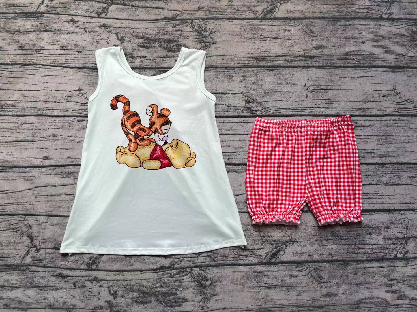Baby Girls Bear Tiger Bow Tunic Elastic Shorts Clothes Sets
