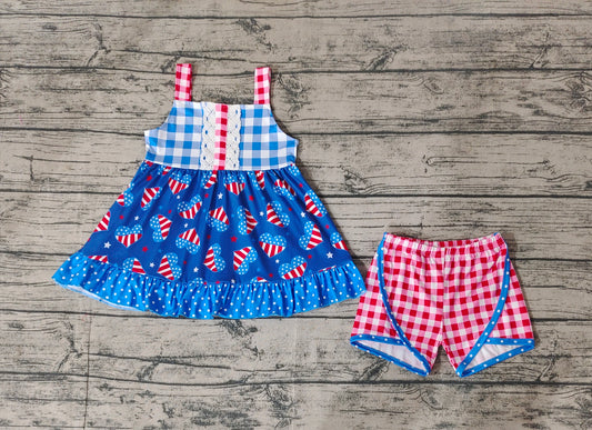 Baby Girls 4th Of July Hearts Tunic Tops Shorts Clothes Sets