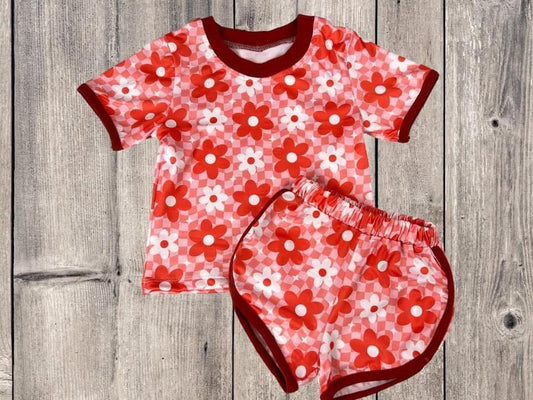 Baby Girls Pink Flowers Western Tee Shirts Shorts Summer Clothes Sets Preorder