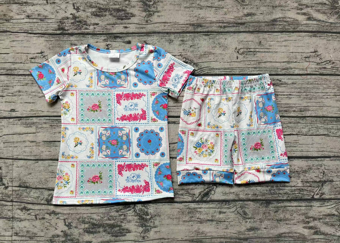 Baby Girls White Flowers Tee Top Shorts Pajamas Clothes Sets