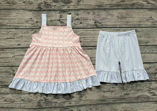 Baby Girls Straps Crab Tunic Top Ruffle Shorts Clothes Sets