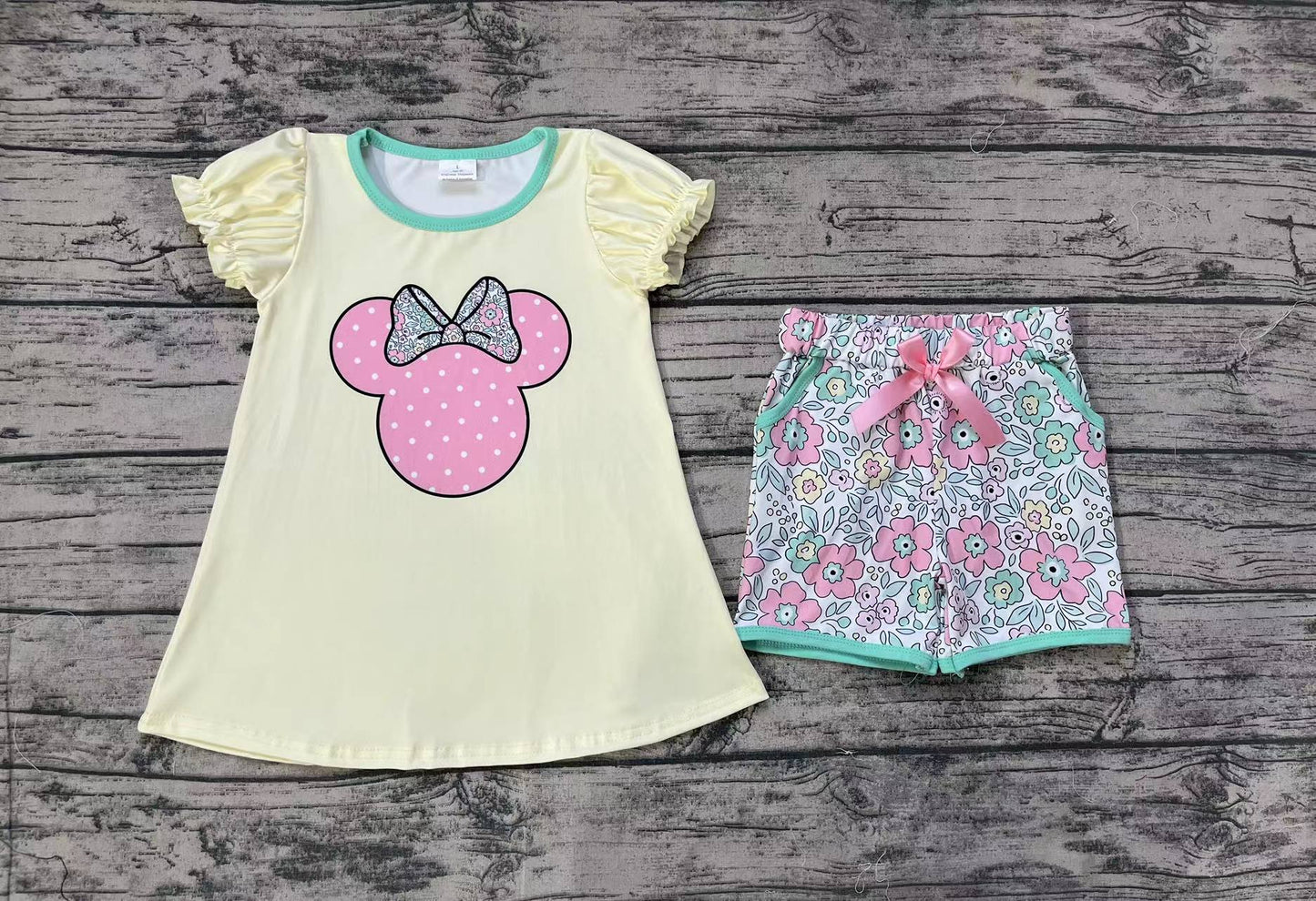 Baby Girls Mouse Short Sleeve Shirt Pockets Flowers Shorts Clothes Sets