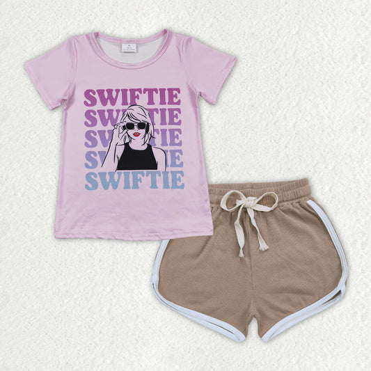 Baby Girls Purple Singer Shirt Top Brown Shorts Clothes Sets