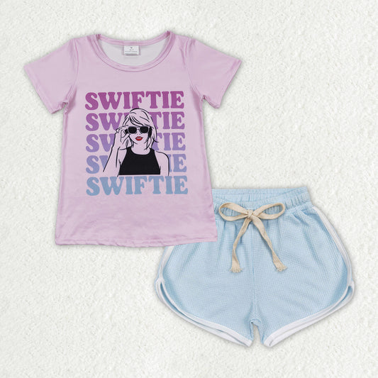 Baby Girls Purple Singer Shirt Top Blue Shorts Clothes Sets