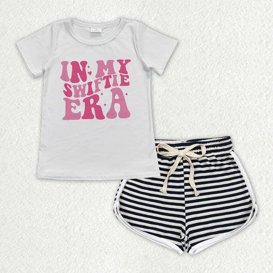 Baby Girls Pink Era Singer Shirt Black Stripes Elastic Shorts Clothes Sets
