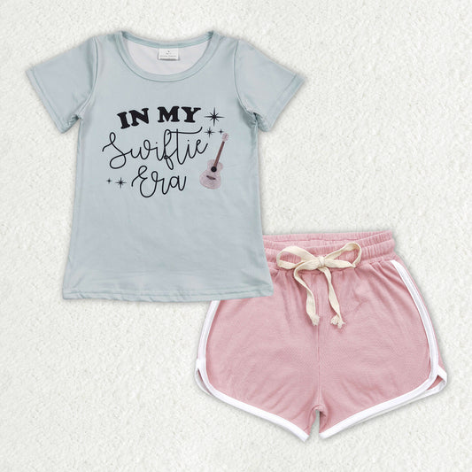 Baby Girls Light Green Singer Shirt Pink Elastic Shorts Clothes Sets
