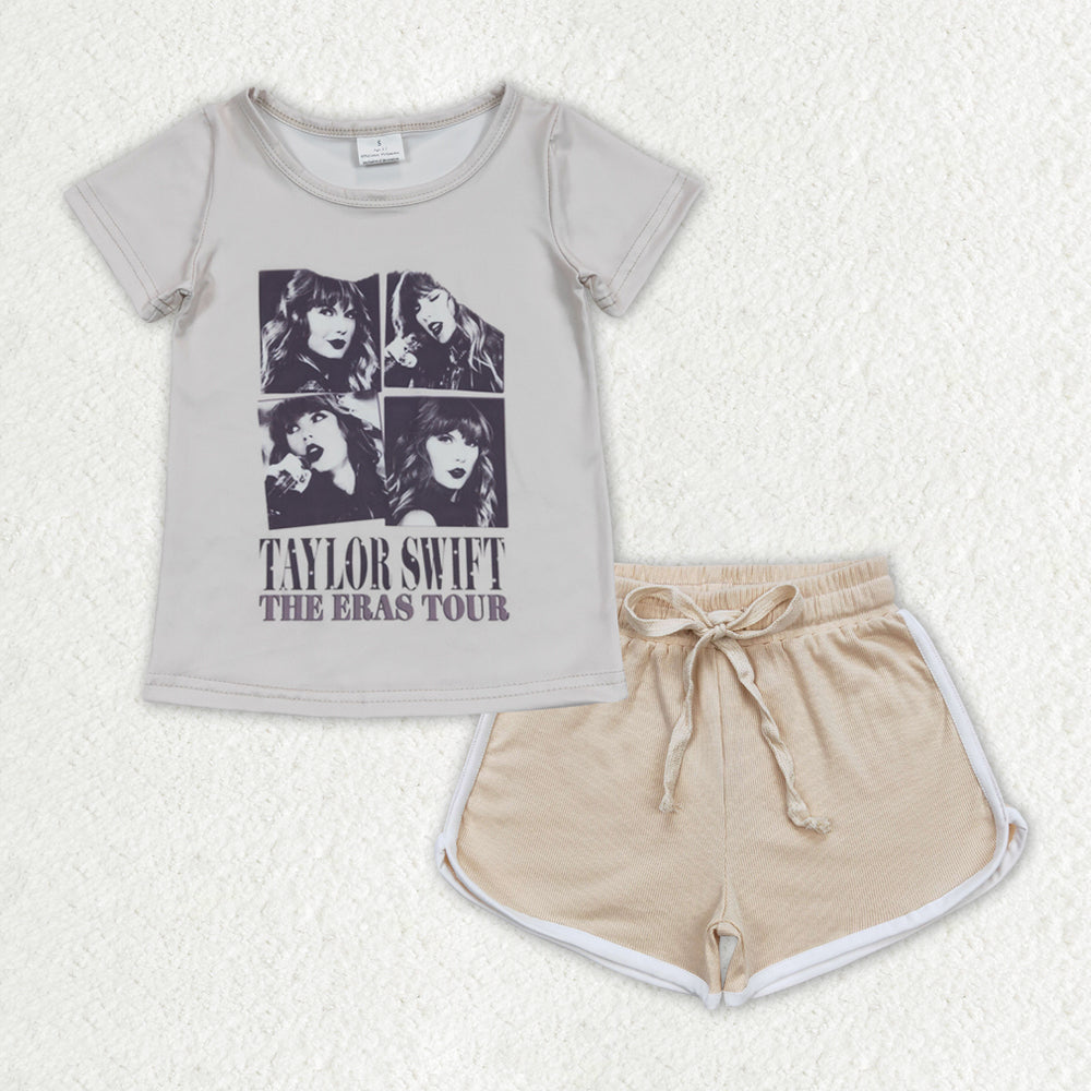 Baby Girls Singer Tour Shirt Khaki Shorts Clothes Sets