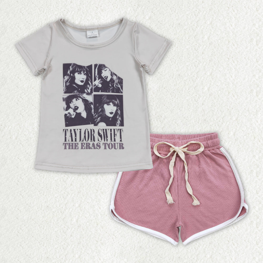 Baby Girls Singer Tour Shirt Dark Pink Shorts Clothes Sets