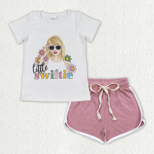 Baby Girls Little Singer Flower Shirt Top Dark Pink Shorts Clothes Sets