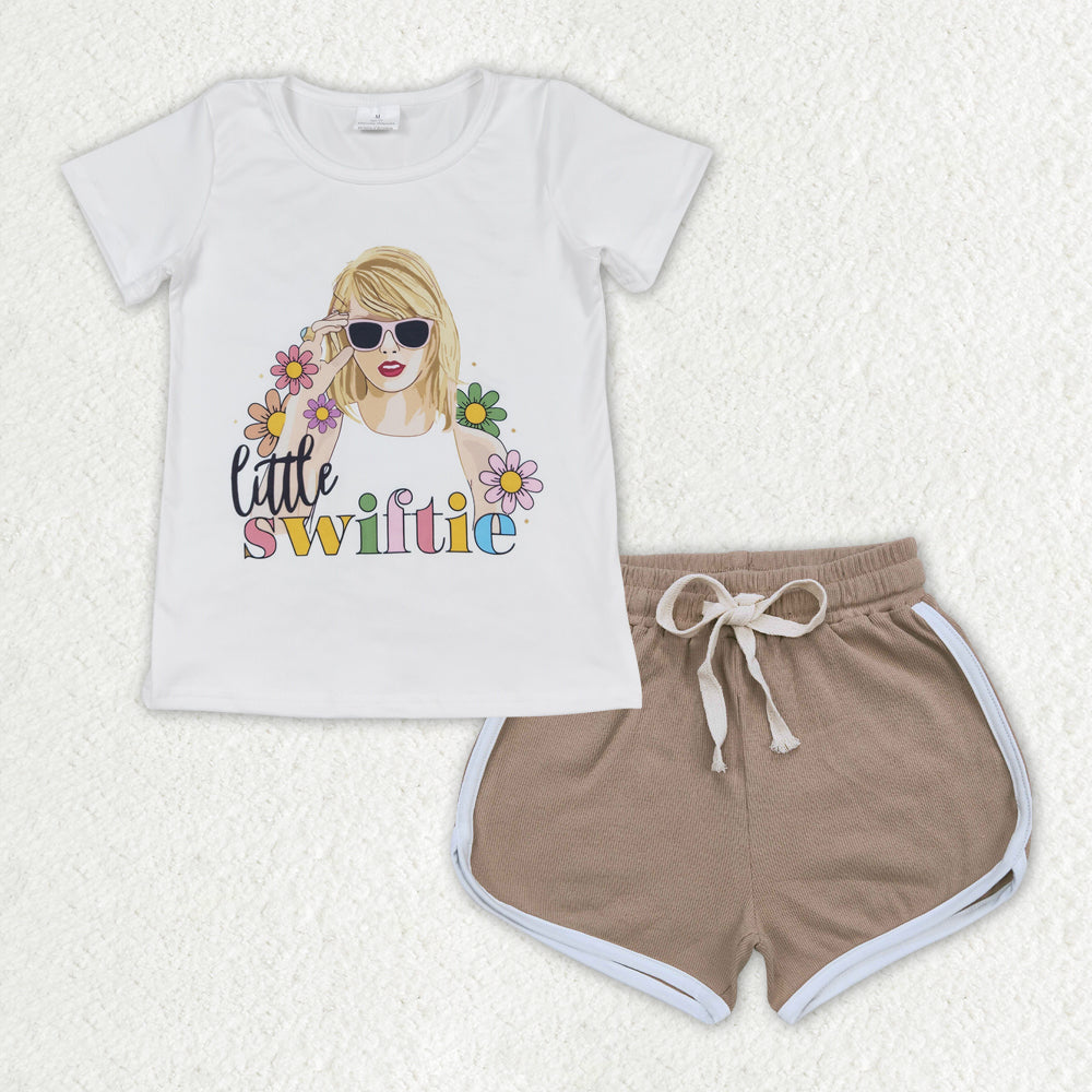 Baby Girls Little Singer Flower Shirt Top Brown Shorts Clothes Sets