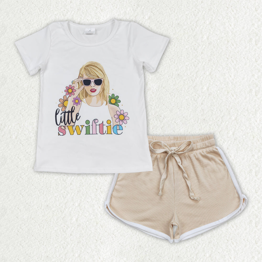 Baby Girls Little Singer Flower Shirt Top Khaki Shorts Clothes Sets