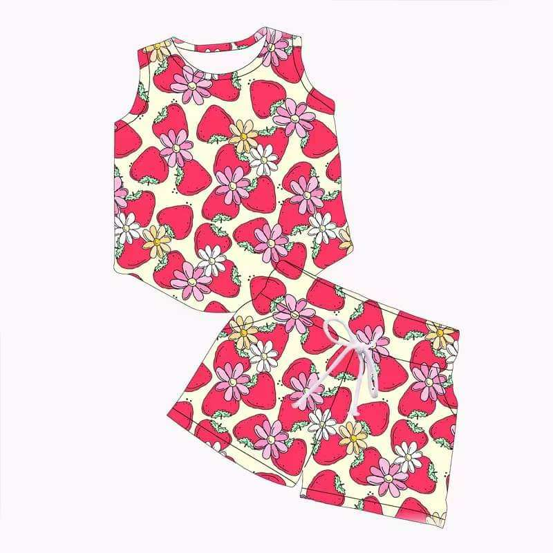 Baby Girls Strawberry Flowers Top Shorts Clothes Sets Preorder