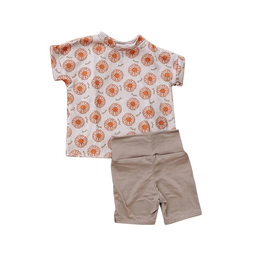 Baby Girls Flowers Short Sleeve Tops Biking Shorts Clothes Sets Preorder