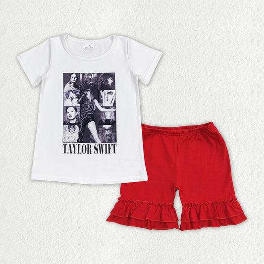 Baby Girls Summer Singer Shirt Top Red Ruffle Shorts Clothes Sets