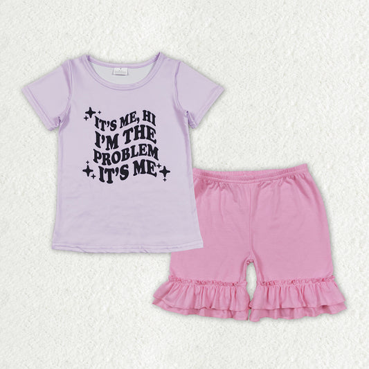 Baby Girls Summer Problem Singer Shirt Top Pink Ruffle Shorts Clothes Sets