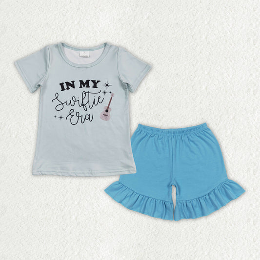 Baby Girls Summer Era Singer Shirt Top Turquoise Ruffle Shorts Clothes Sets