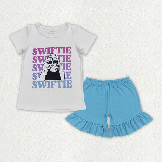 Baby Girls Summer Singer Shirt Top Turquoise Ruffle Shorts Clothes Sets