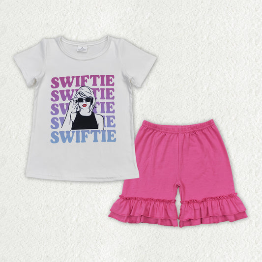 Baby Girls Summer Singer Shirt Top Pink Ruffle Shorts Clothes Sets