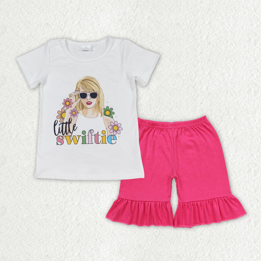 Baby Girls Summer White Little Singer Shirt Top Ruffle Shorts Clothes Sets