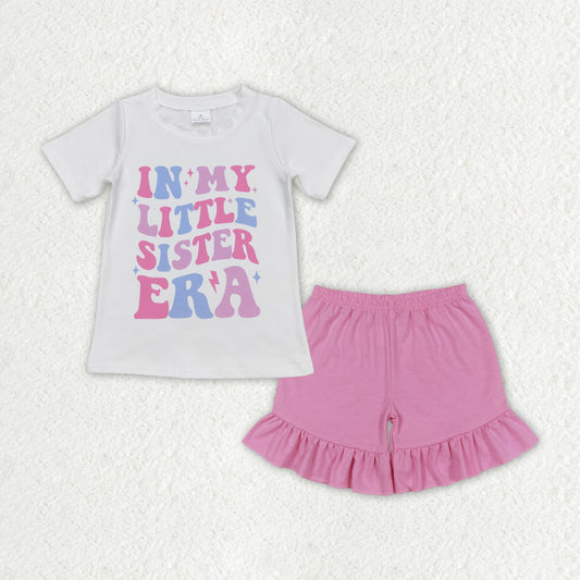 Baby Girls Little Sister Shirt Top Pink Ruffle Shorts Clothes Sets