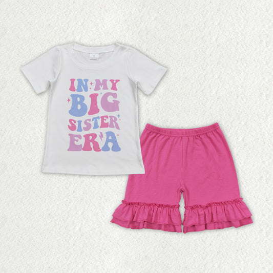 Baby Girls Big Sister Shirt Top Pink Double Ruffle Shorts Clothes Sets
