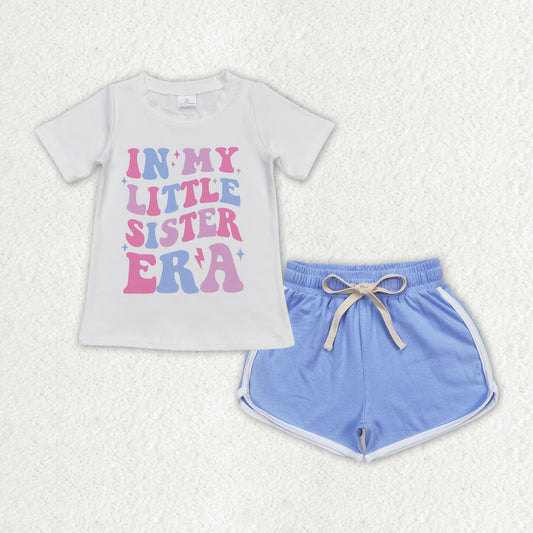 Baby Girls Little Sister Shirt Top Blue Sports Shorts Clothes Sets
