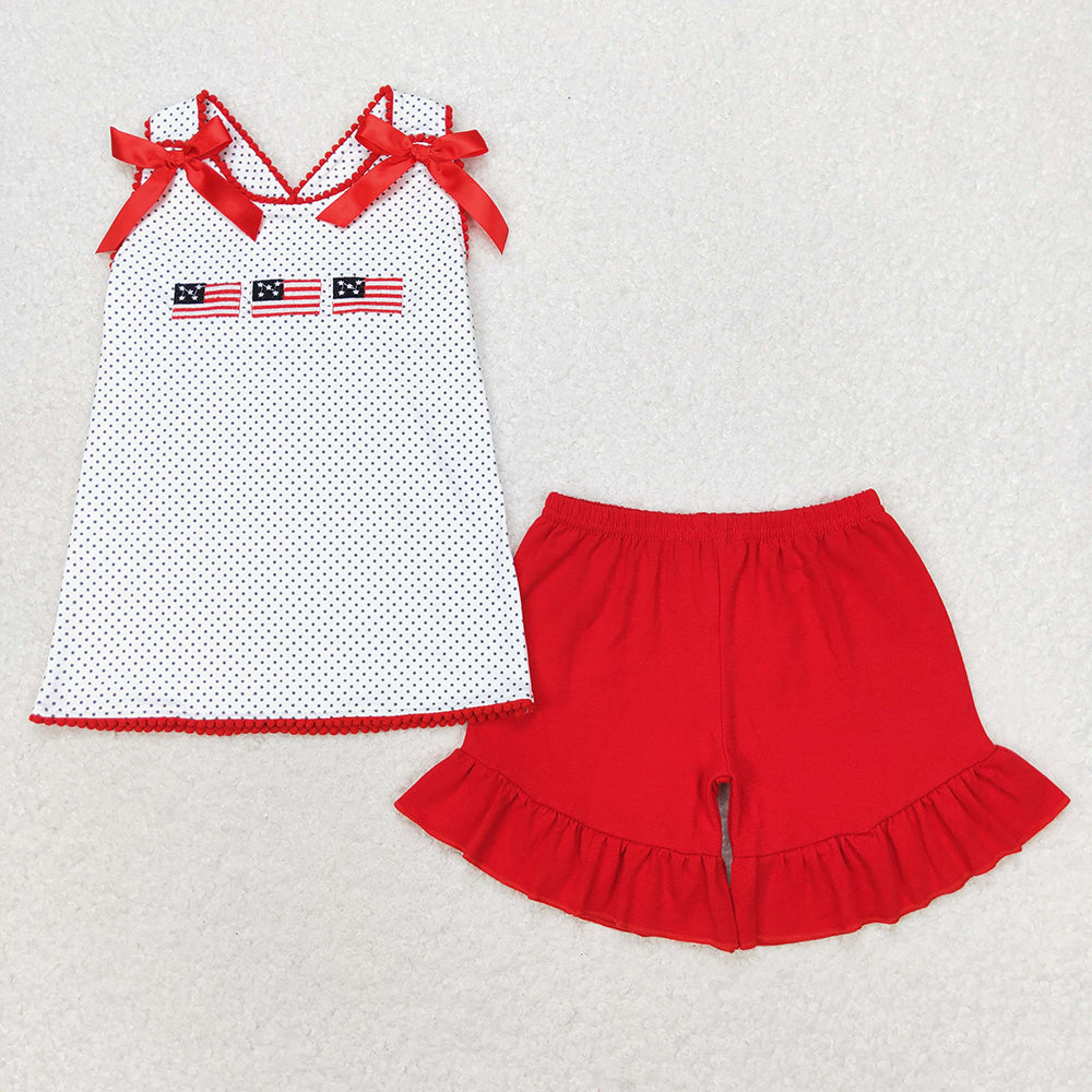 Sibling Baby Girls 4th Of July Flags Top Bummie Shorts Outfits