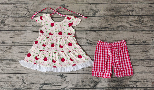 Baby Girls Apples Back To School Tunic Checkered Shorts Clothes Sets